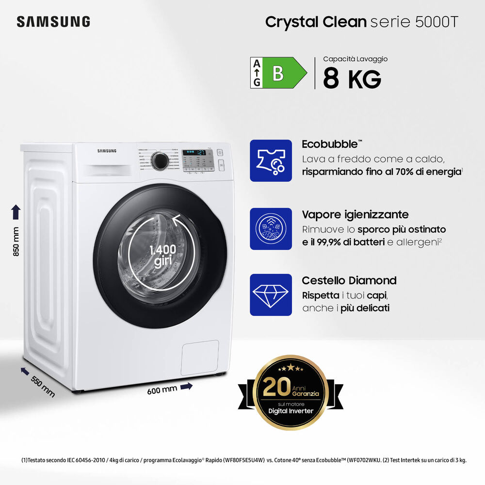 WW80TA046AH/ET LAVATRICE, Caricamento frontale, 8 kg, 55 cm, Classe B, image number 1