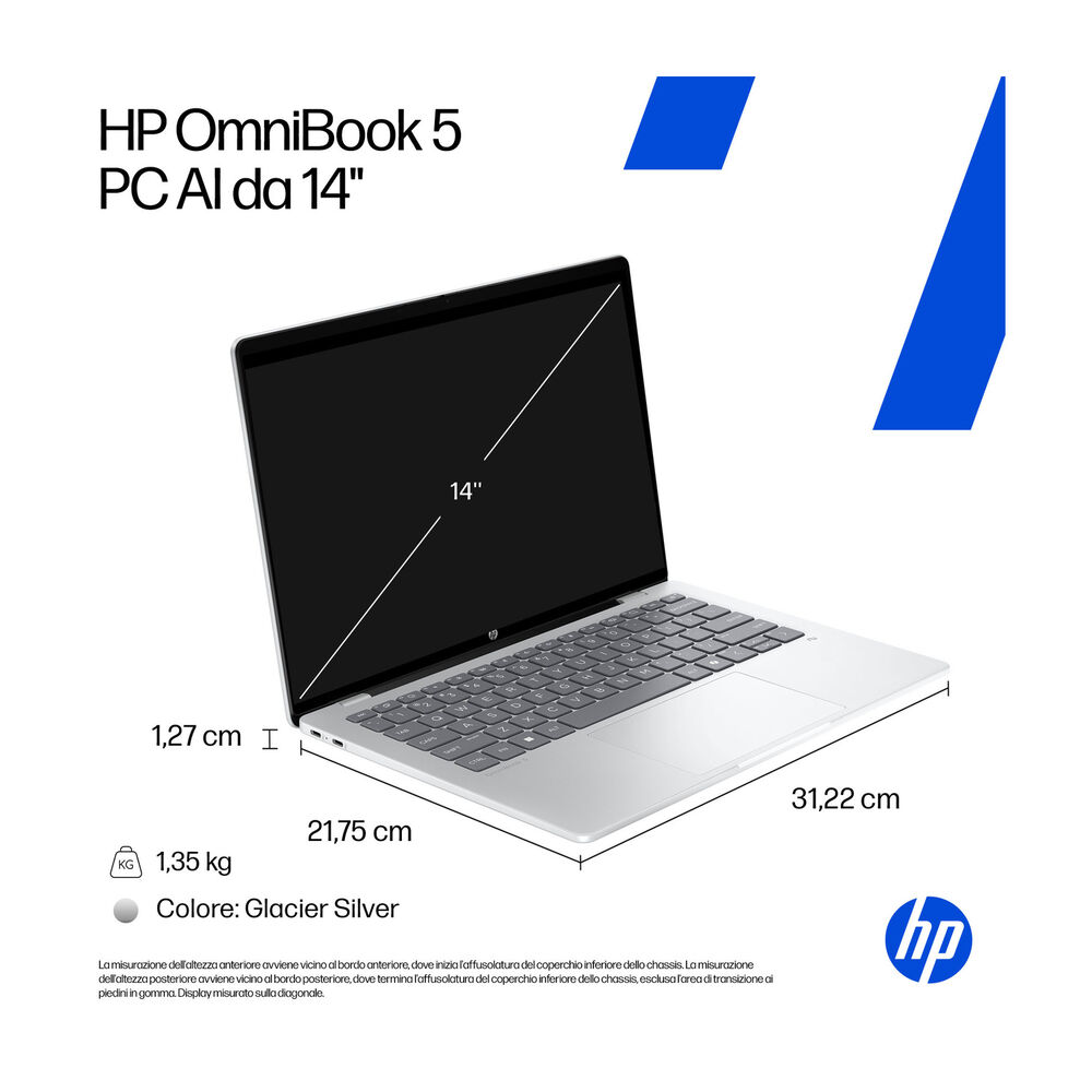 HP OMNIBOOK 5 14-HE0003NL NOTEBOOK, 14 ", processore Qualcomm Snapdragon X X1-26-100, Qualcomm Adreno&trade; Onboard Graphics, RAM 16 GB, 512 GB SSD, Silver, Windows 11 Home - PRMG GRADING OOBN - 10%, image number 5