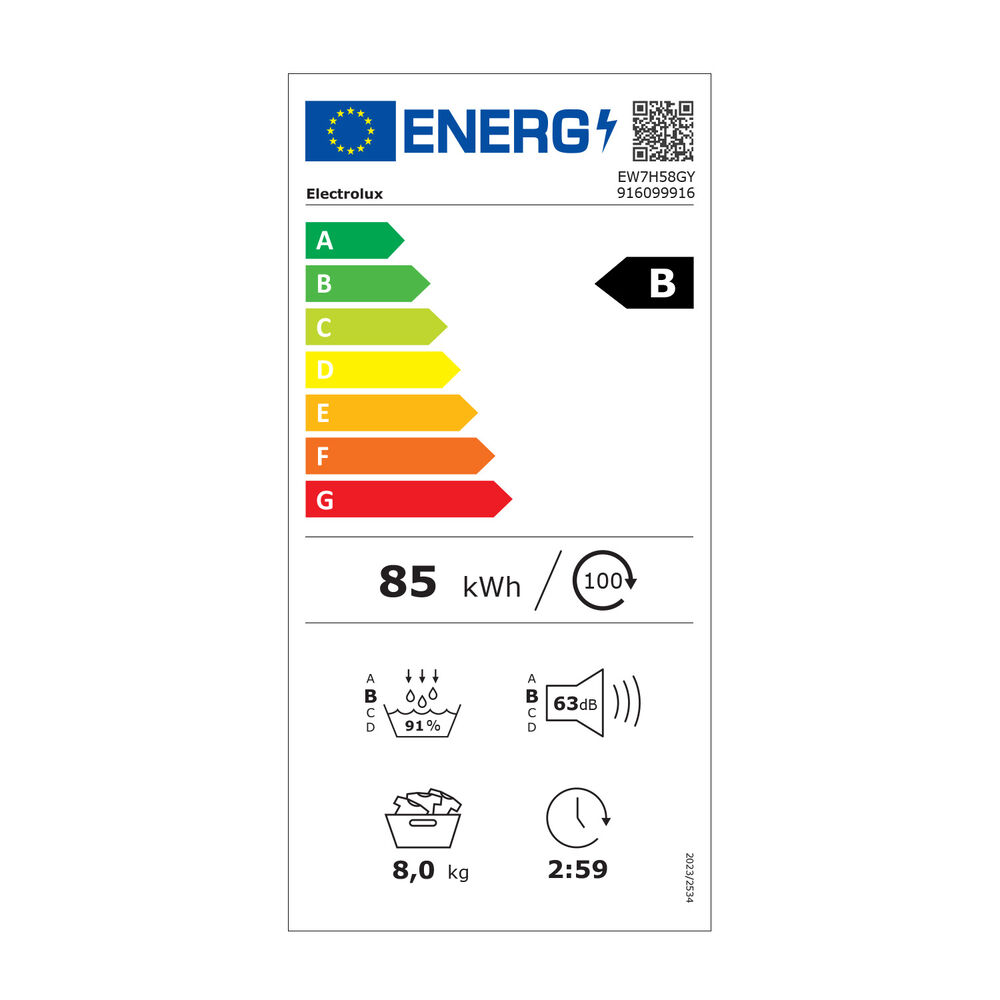 ASCIUGATRICE ELECTROLUX EW7H58GY A pompa di calore, 8 kg, profondit&agrave; 63,6 cm, 63 dB(A), BIANCO, Classe B - PRMG GRADING ROBN - 10%, image number 20