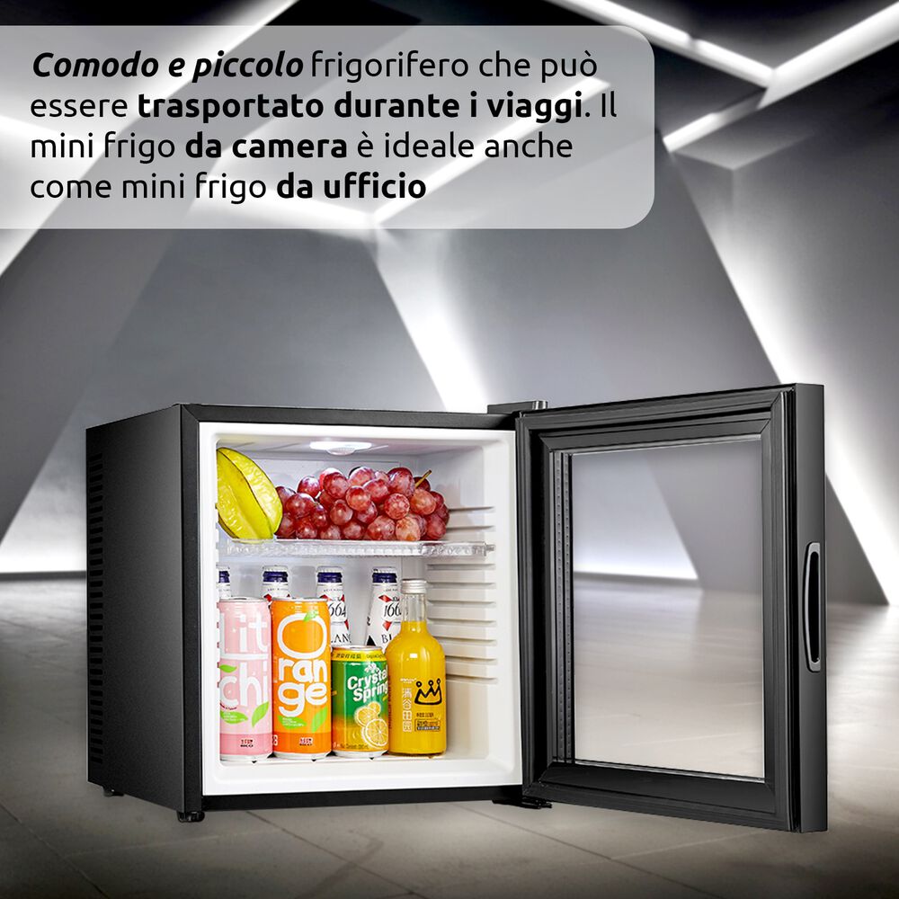 FRIGORIFERO DA TAVOLO MELCHIONI FAMILY ICEBERG GLASS , Capacit&agrave; netta totale 23 l, Rumorosit&agrave;: 20 dB(A), Dimensioni: L 38 cm A 47,5 cm P 38 cm, Nero, Classe E - PRMG GRADING ROCN - 14.99%, image number 3