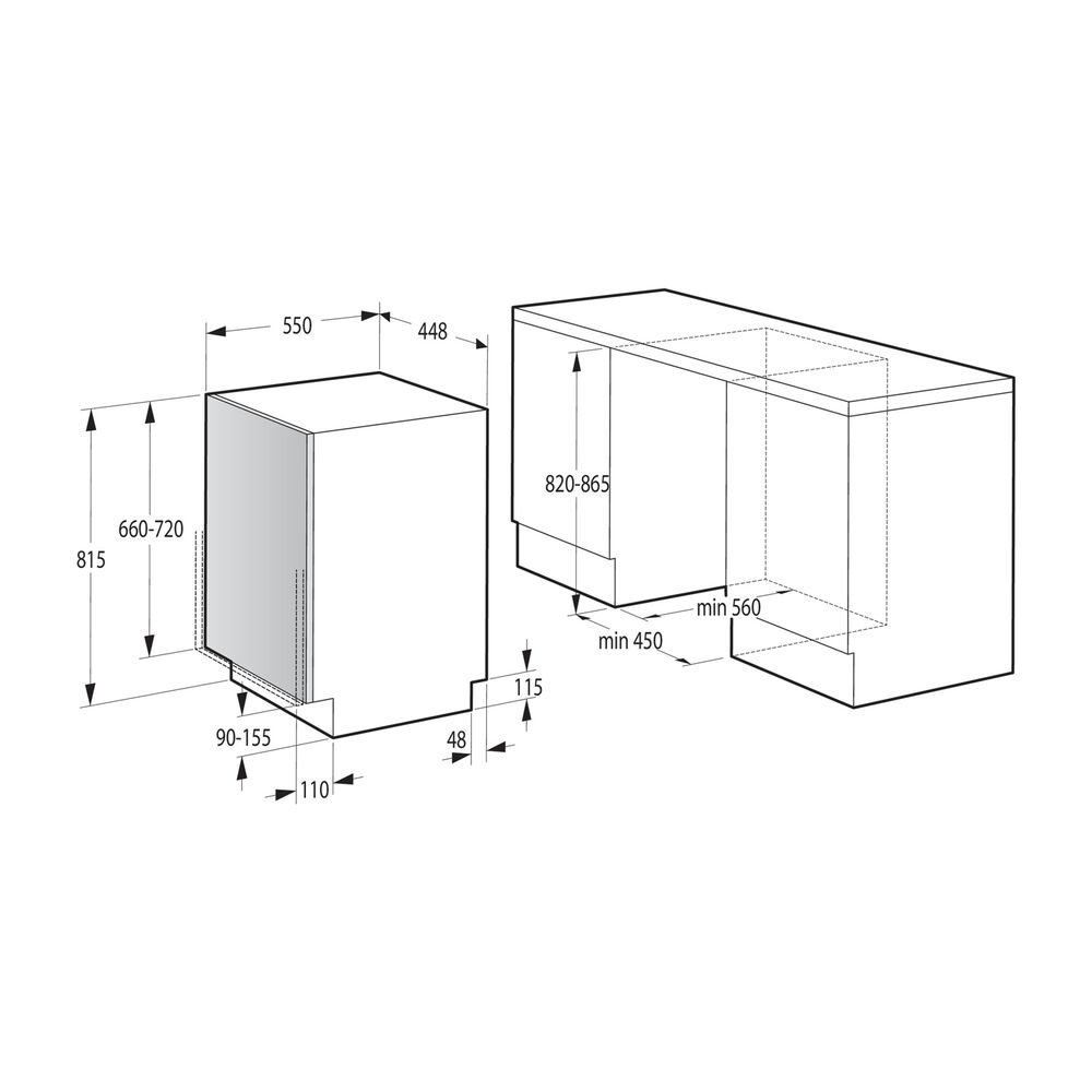 LAVASTOVIGLIE INCASSO Pannello frontale non in dotazione HISENSE HV523E10, Programmi 7, Dimensioni: L 55 cm, A 81,5 cm, P 44,8 cm, Rumorosit&agrave; 47 dB(A), Consumo di acqua 9 l, Bianco, Classe E - PRMG GRADING ROBN - 10%, image number 8