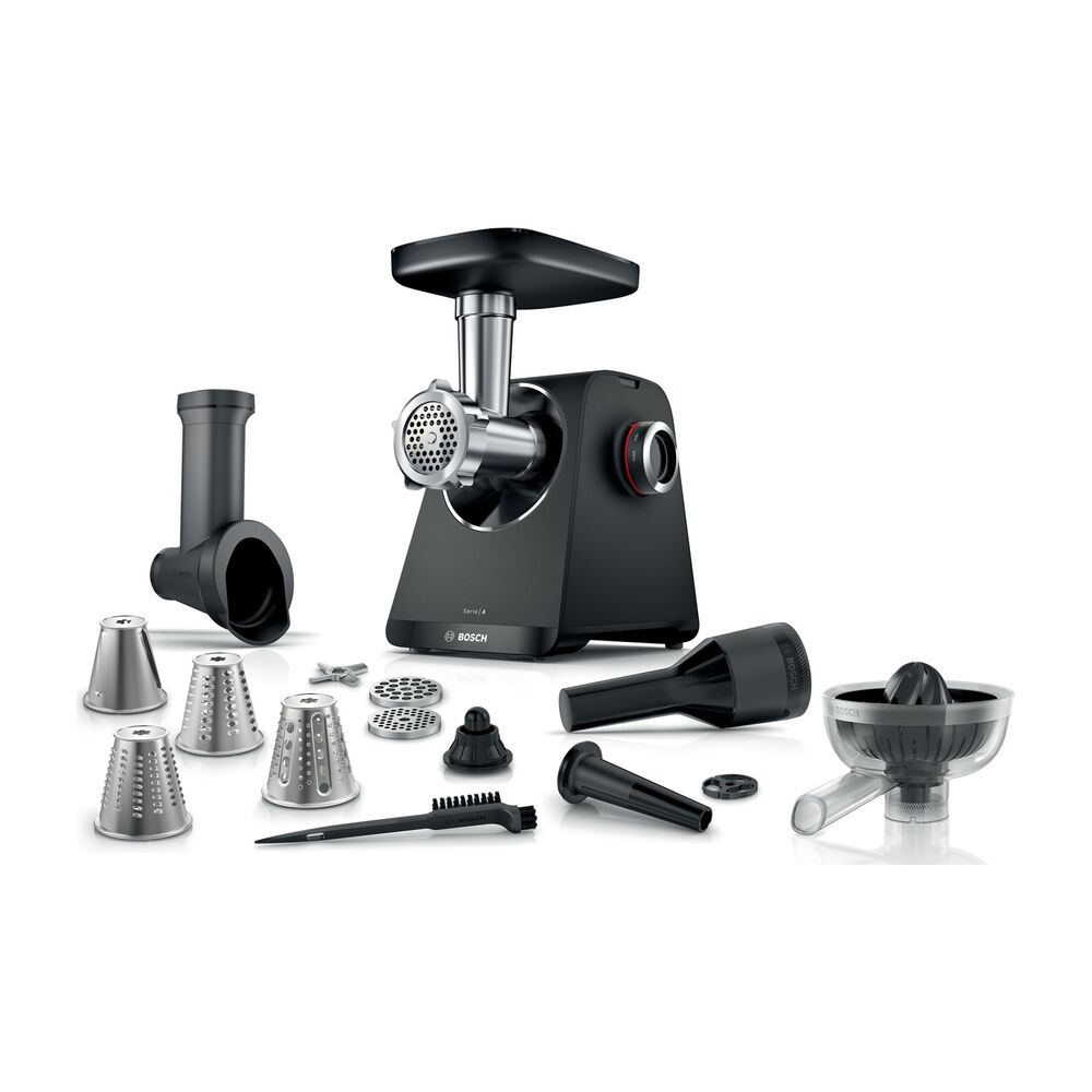 Tritacarne BOSCH MFWS450B, MultiPower, 1900 W, Esclusiva Manopola di Comando per Velocit&agrave;, Materiali di Lunga Durata, Cavi Riponibili nell'apposito Spazio, Tanti Accessori Inclusi tra cui Ciotola, Pestello, Spremiagrumi e Puntale per Insaccati, Nero - PRMG GRADING OOCN - 15%, image number 0