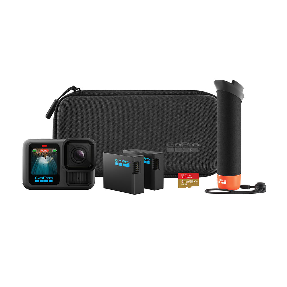 Action Camera GOPRO HERO13&nbsp;Black + accessori, The Handler, 2 batterie Enduro, 2 supporti adesivi curvi, SanDisk microSD da 64 GB, fibbia di montaggio + vite di fissaggio, cavo USB-C, custodia per il trasporto - PRMG GRADING ROBN - 10%, image number 1