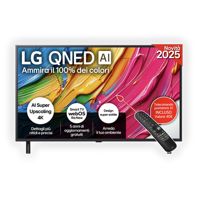 QNED AI 43QNED80A6A TV QNED, SMART TV, 43 ", QNED, Processore a7 Gen8 4K con AI, Charcoal Black, Classe G - PRMG GRADING OOBN - 10%