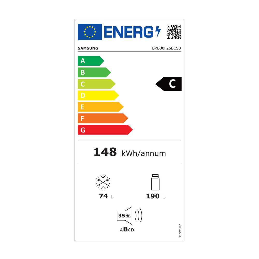 SAMSUNG BRB80F26BCS0EF, Capacit&agrave; netta totale 264 l, Rumorosit&agrave;: 35 dB(A), LAN wireless, 4 ripiani, Dimensioni: L 54 cm A 177,5 cm P 55 cm, Bianco, Classe C - PRMG GRADING ROCN - 15%, image number 6