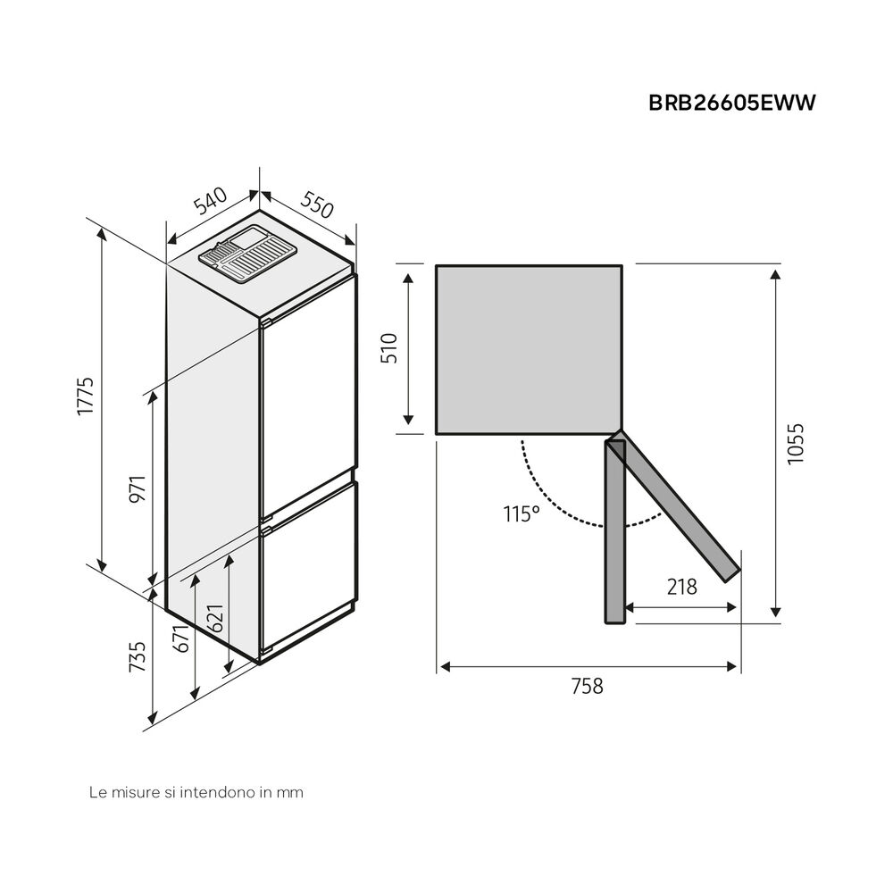 BRB26605EWW/EF FRIGORIFERO INCASSO, image number 2