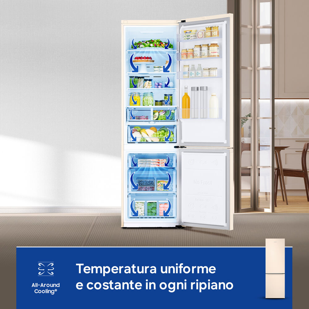 FRIGORIFERO COMBINATO RB38C603DEL/EF	, Capacit&agrave; netta totale 390 l, Rumorosit&agrave;: 35 dB(A), LAN wireless, 4 ripiani, Dimensioni: L 59,5 cm A 203 cm P 65,8 cm, Sabbia, Classe D - PRMG GRADING ROCN - 14.99%, image number 7