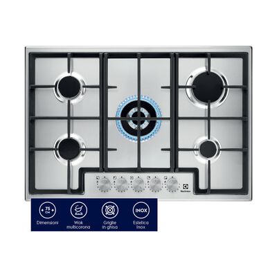 EGS75362X PIANO COTTURA GAS, 5 zone di cottura, dimensioni: L 74,5 cm, P 51 cm, piano in Acciaio inossidabile, Inox  - PRMG GRADING ROAN - 5%