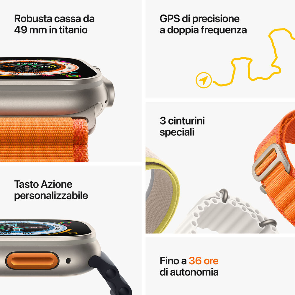Watch Ultra GPS + Cellular, 49mm Cassa in titanio con Alpine Loop arancione - Medium, image number 9