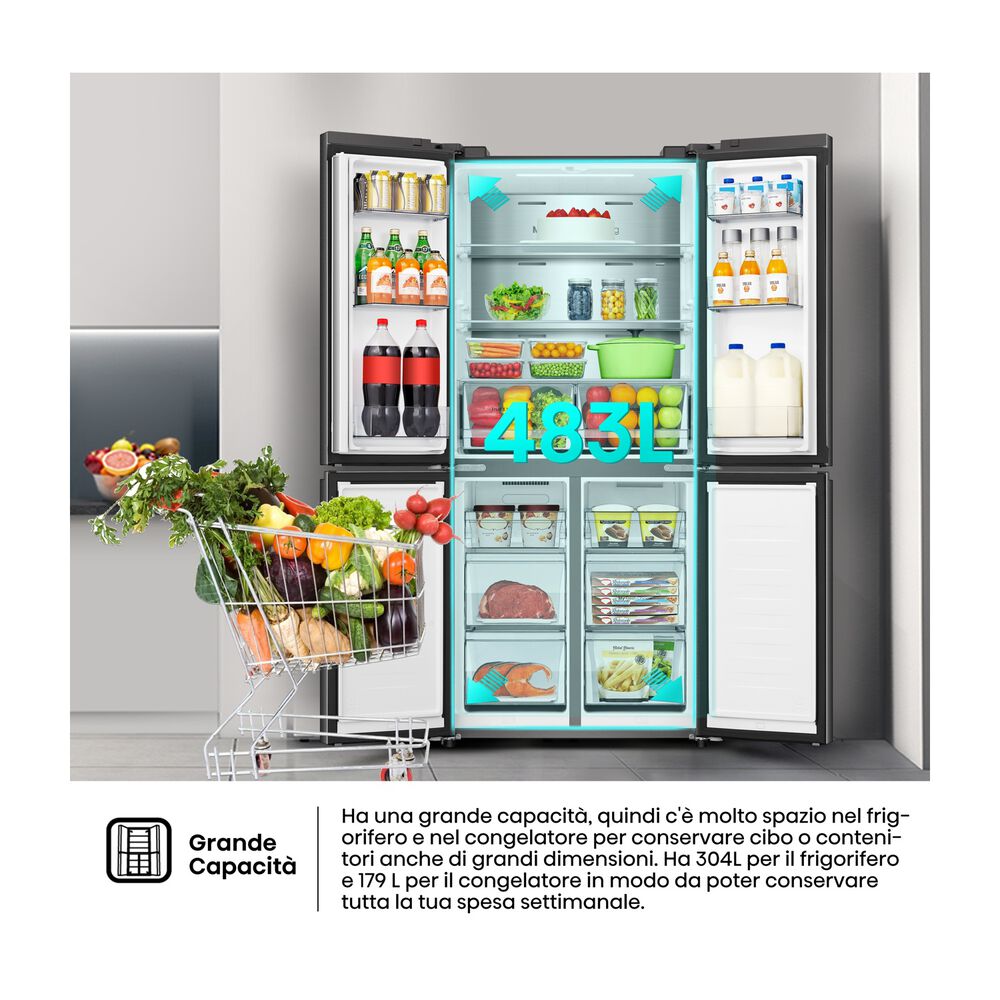 Frigorifero americano RQ5P470SAFE, Sistema Multi Flow: S&igrave;; Sistema raffreddamento frigorifero: No Frost; Sistema raffreddamento congelatore: No Frost, Capacit&agrave; netta totale 483 l, Rumorosit&agrave;: 37 dB(A), Dimensioni: L 79,4 cm A 178,5 cm P 69,8 cm, Black/Inox, Classe E - PRMG GRADING ROCN - 14.99%, image number 13