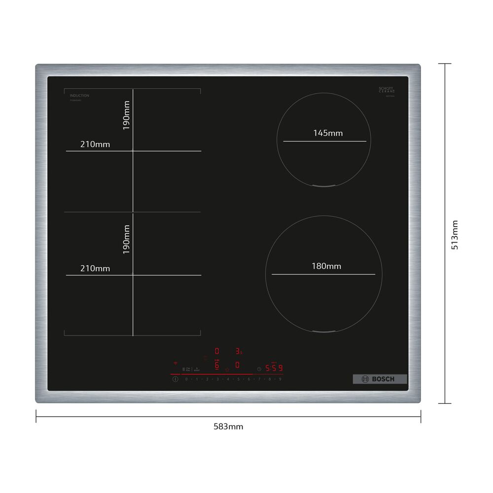 BOSCH PVS645HB1E PIANO COTTURA A INDUZIONE, 4 zone di cottura, dimensioni: L 58,3 cm, P 51,3 cm, piano in Vetroceramica, Nero  - PRMG GRADING ROAN - 5%, image number 4