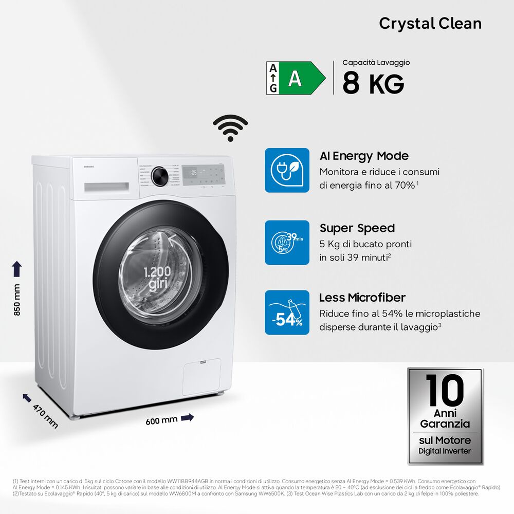 WW80FG5L32AHET LAVATRICE SLIM, Caricamento frontale, 8 kg, 14 programmi, Profondit&agrave; 47 cm, Giri 1200 rpm, Bianco, livello rumorosit&agrave; centrifuga 72 dB(A), Classe A - PRMG GRADING ROBN - 10%, image number 1