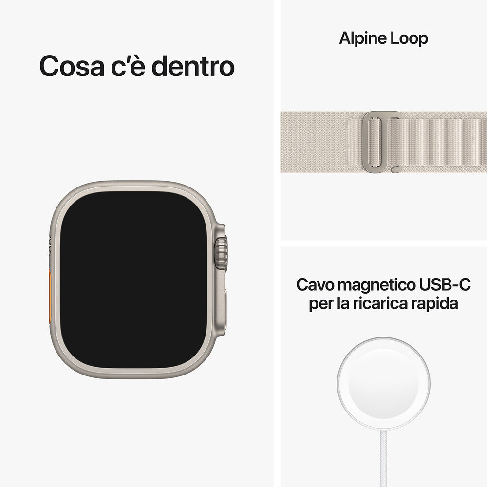 Watch Ultra GPS + Cellular, 49mm Cassa in titanio con Alpine Loop galassia - Medium, image number 4