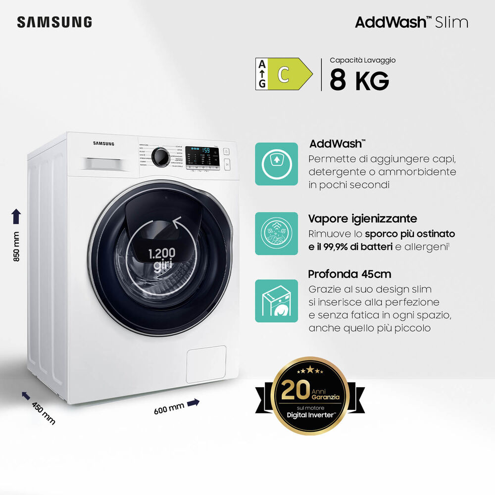 WW8NK52E0VW/ET LAVATRICE SLIM, Caricamento frontale, 8 kg, 45 cm, Classe C, image number 1
