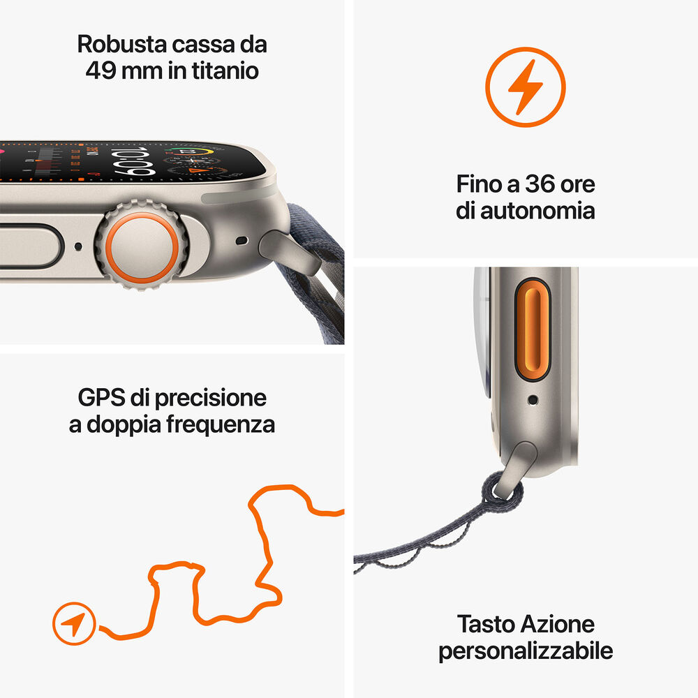 Watch Ultra 2 GPS + Cellular, Cassa 49 mm in titanio con Trail Loop arancione/beige-M/L - PRMG GRADING ROBN - 10%, image number 7