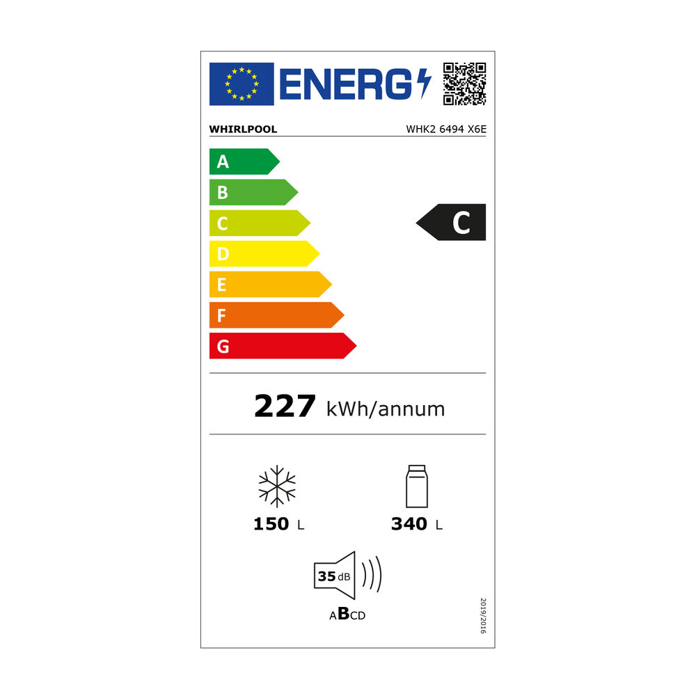 FRIGORIFERO COMBINATO WHIRLPOOL WHK2 6494 X6E, Capacit&agrave; netta totale 490 l, Rumorosit&agrave;: 35 dB(A), LAN wireless, 4 ripiani, Dimensioni: L 70 cm A 192 cm P 74,5 cm, Acciaio Inox, Classe C - PRMG GRADING ROBN - 10%, image number 7