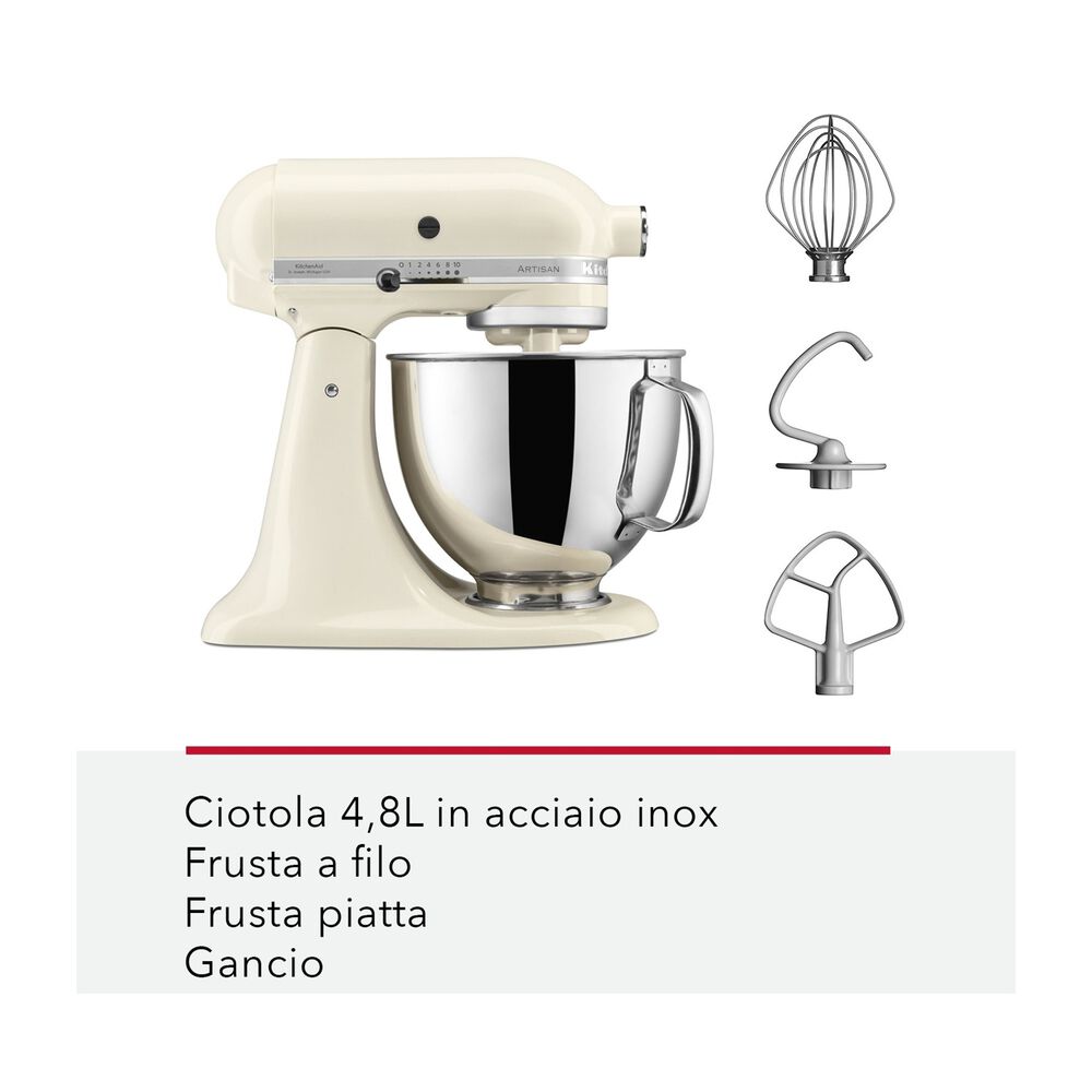  IMPASTATRICE PLANETARIA KITCHENAID 5KSM125PSECU, capacità della ciotola 4,8 l, 300 W, Argento medaglia, image number 6
