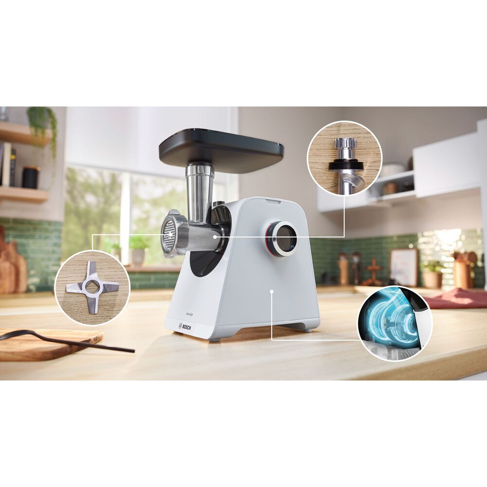 Tritacarne BOSCH MFWS420W MultiPower, 1900 W, Esclusiva Manopola di Comando per Velocit&agrave;, Ciotola, Pestello e Puntale per insaccati Inclusi, Bianco - PRMG GRADING OOBN - 10%, image number 8
