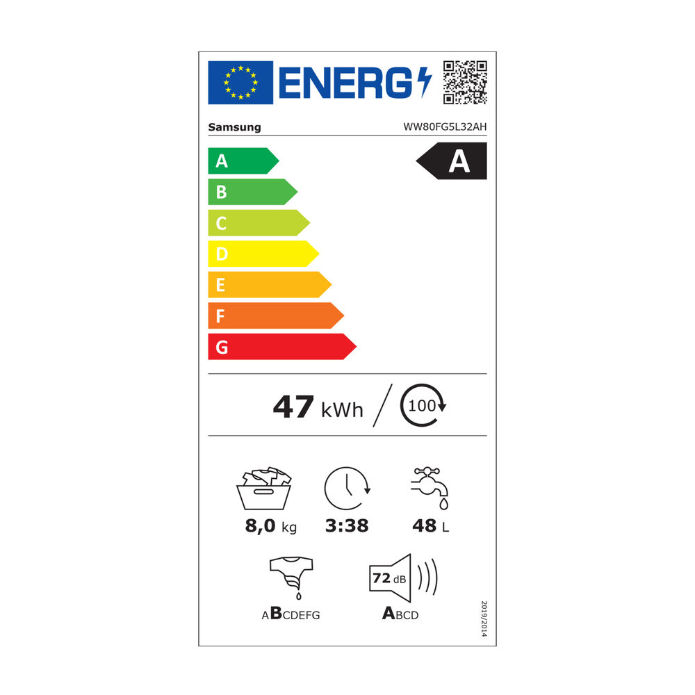 WW80FG5L32AHET LAVATRICE SLIM, Caricamento frontale, 8 kg, 14 programmi, Profondit&agrave; 47 cm, Giri 1200 rpm, Bianco, livello rumorosit&agrave; centrifuga 72 dB(A), Classe A - PRMG GRADING ROBN - 10%, image number 7