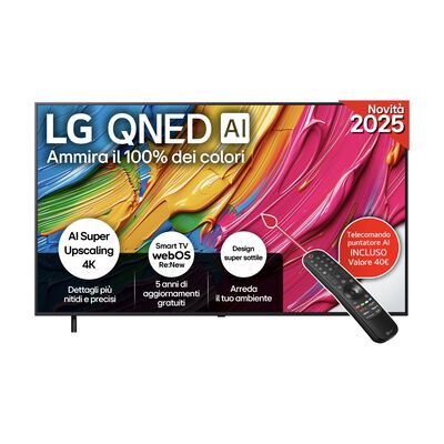 QNED AI 75QNED80A6A TV QNED, SMART TV, 75 ", QNED, Processore a7 Gen8 4K con AI, Charcoal Black, Classe D - PRMG GRADING OOBN - 10%