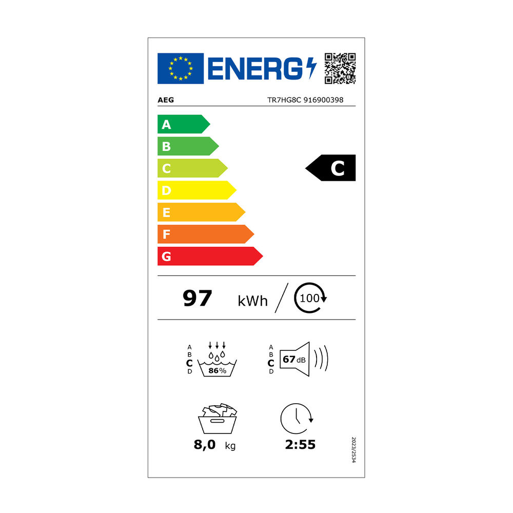 Asciugatrice AEG TR7HG8C, a pompa di calore, 8 kg, profondit&agrave; 63,8 cm,&nbsp; funzione refresh MixDry,&nbsp; Eco, Stiro facile, Classe C - PRMG GRADING RKBN - 15%, image number 9