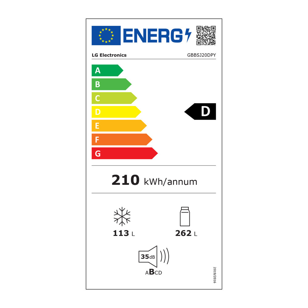 FRIGORIFERO COMBINATO LG GBBSJ20DPY, Capacit&agrave; netta totale 375 l, Rumorosit&agrave;: 35 dB(A), LAN wireless, 2 ripiani, Dimensioni: L 59,7 cm A 203 cm P 67,4 cm, Prime Silver, Classe D - PRMG GRADING ROBN - 10%, image number 18