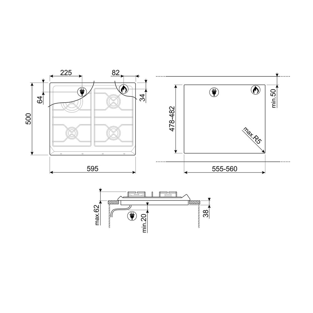  PIANO COTTURA SMEG SRV564GH3, Piano cottura Gas, zone cottura 4, image number 1