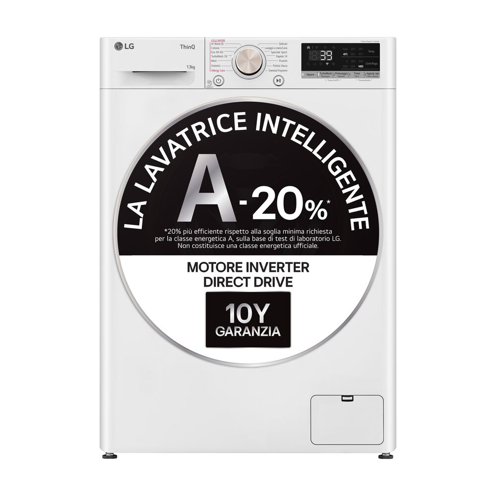 F4R7013TSWG AI DD LAVATRICE, Caricamento frontale, 13 kg, 14 programmi, Profondit&agrave; 61,5 cm, Giri 1360 rpm, Bianca, livello rumorosit&agrave; centrifuga 72 dB(A), Classe A - PRMG GRADING ROBN - 10%, image number 1