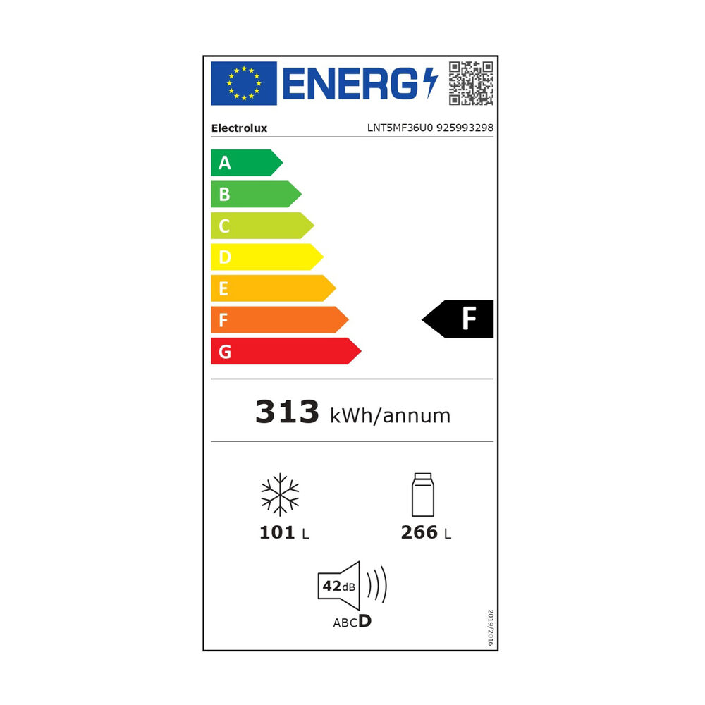 ELECTROLUX LNT5MF36U0, Capacit&agrave; netta totale 367 l, Rumorosit&agrave;: 42 dB(A), 5 ripiani, Dimensioni: L 59,5 cm A 201 cm P 65 cm, Inox Antimpronta, Classe F - PRMG GRADING ROBN - 10%, image number 1