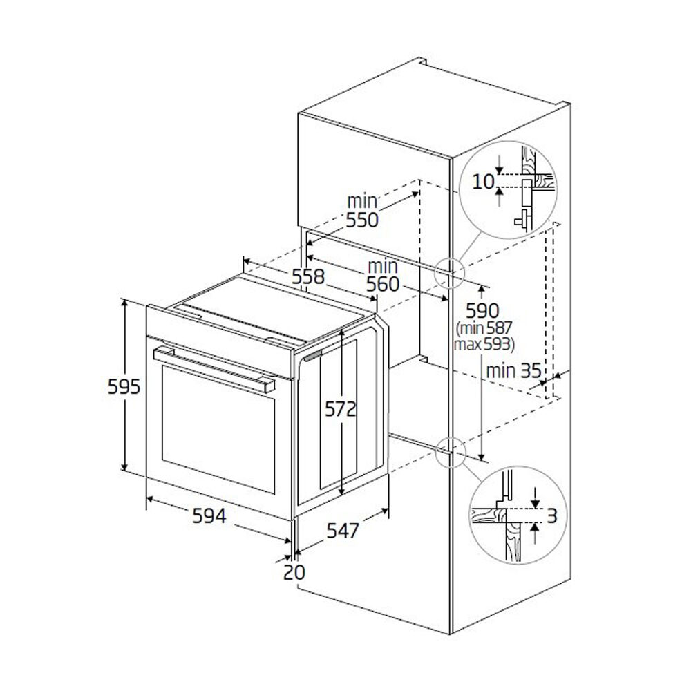 BBIM17401BCS FORNO INCASSO Capacit&agrave; 72 l, dimensoni: L 59,4 cm-A 59,5 cm-P 54,7 cm, nero, classe A++ - PRMG GRADING ROBN - 10%, image number 2
