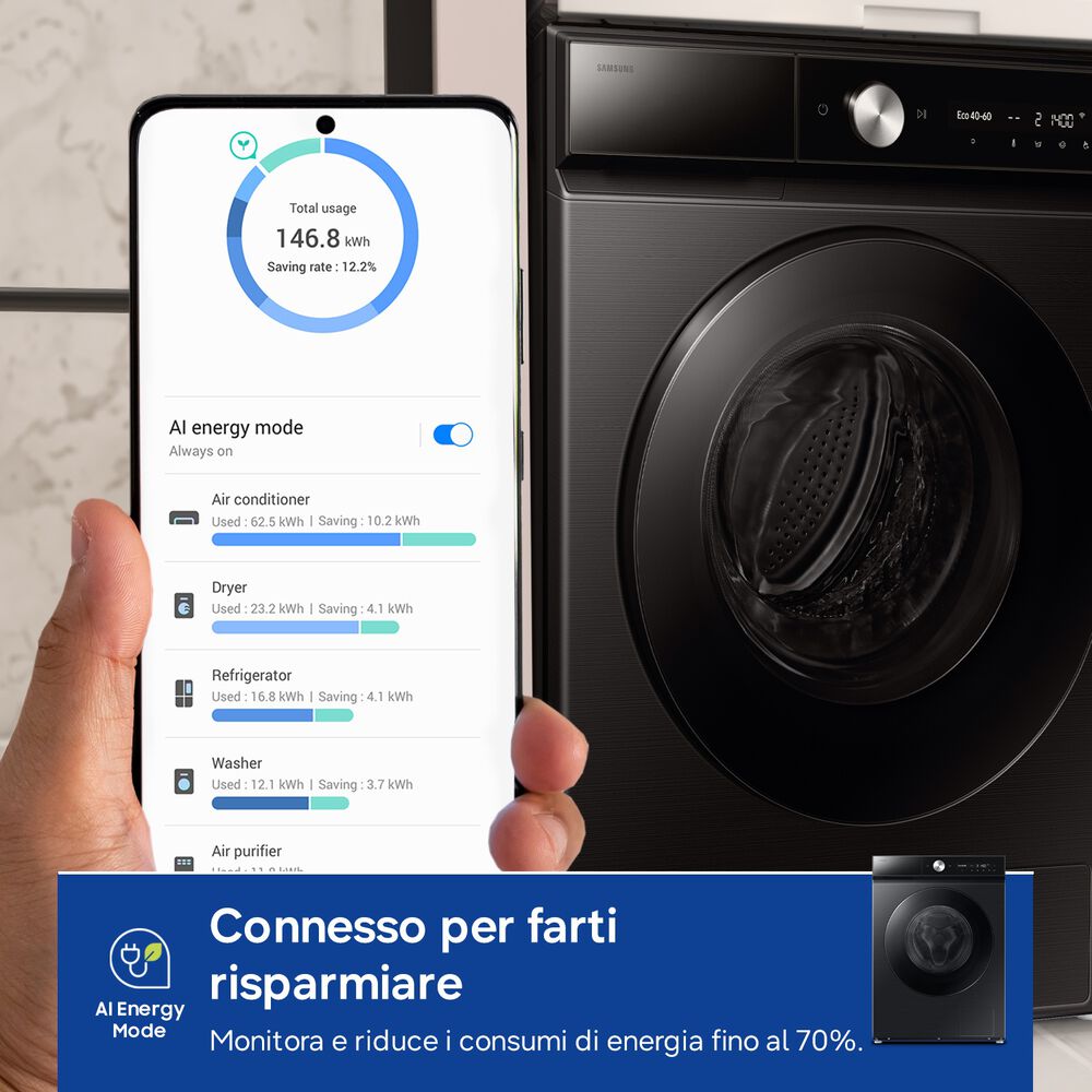 WW11DB8B95GBU3 LAVATRICE, Caricamento frontale, 11 kg, 25 programmi, Profondit&agrave; 60 cm, Giri 1400 rpm, Nero, livello rumorosit&agrave; centrifuga 72 dB(A), Classe A - PRMG GRADING ROBN - 10%, image number 4