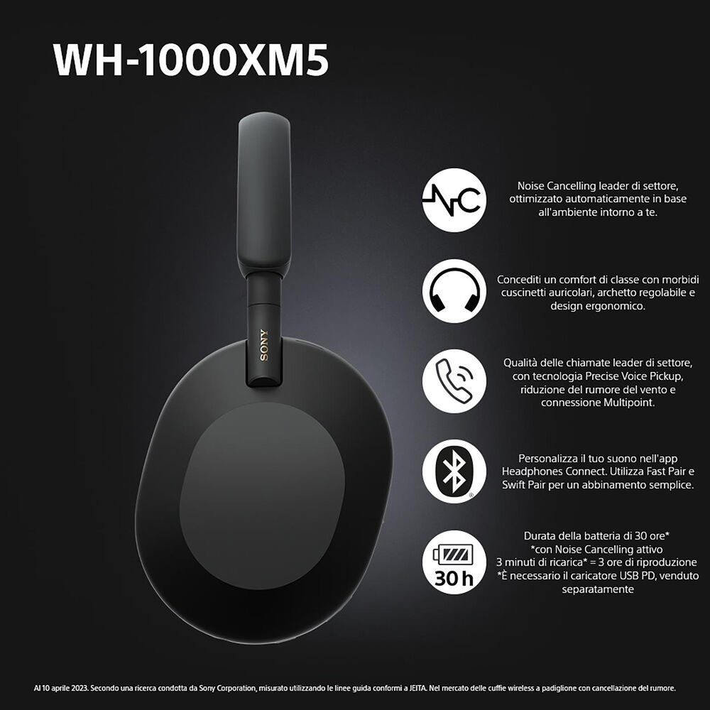 WH1000XM5B CUFFIE WIRELESS, black, image number 1