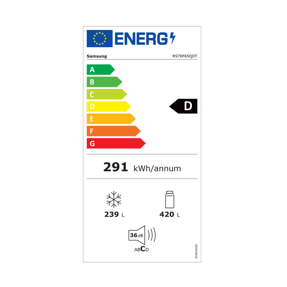 SAMSUNG RS70F65QDTEF, Sistema Multi Flow: No; Sistema raffreddamento frigorifero: No Frost; Sistema raffreddamento congelatore: No Frost, Capacit&agrave; netta totale 659 l, Rumorosit&agrave;: 36 dB(A), LAN wireless, Dimensioni: L 91,2 cm A 178,4 cm P 72,6 cm, Metal Look, Classe D - PRMG GRADING ROCN - 15%, image number 7