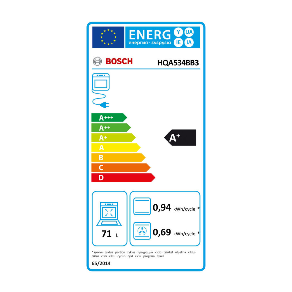 BOSCH HQA534BB3 FORNO INCASSO Capacit&agrave; 71 l, dimensoni: L 59,4 cm-A 59,5 cm-P 54,8 cm, Nero, classe A+ - PRMG GRADING ROCN - 14.99%, image number 3