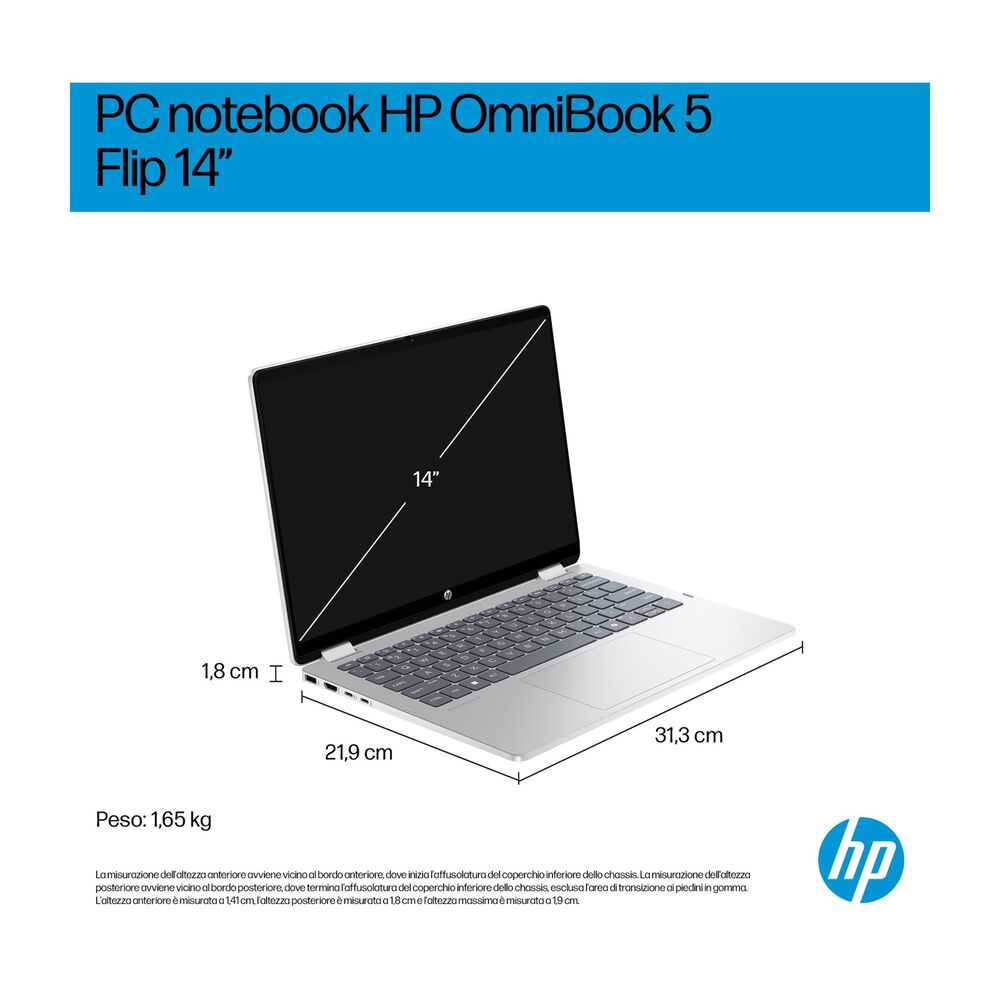 HP OMNIBOOK 5 14-FP0007NL NOTEBOOK CONVERTIBILE, 14 ", processore Intel&reg; Core 5 120U, Intel&reg;, RAM 16 GB, 512 GB SSD, Silver, Windows 11 Home - PRMG GRADING OOBN - 10%, image number 3