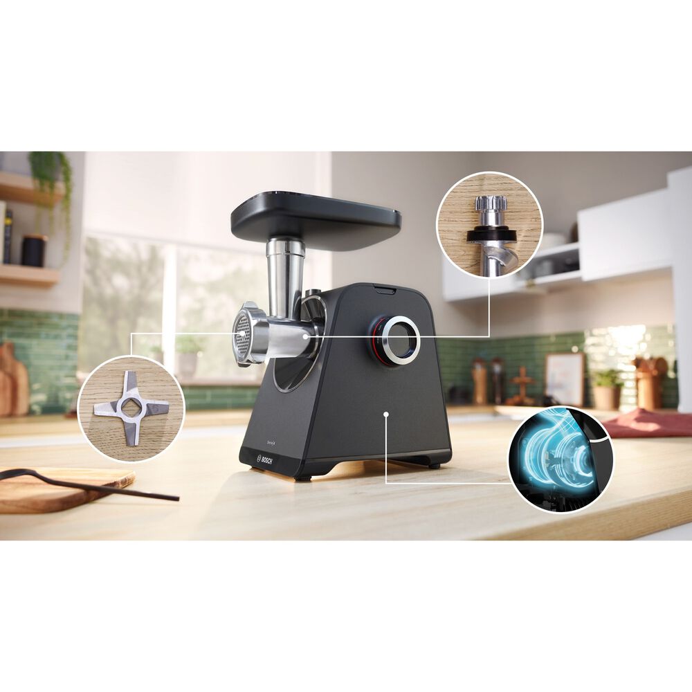 Tritacarne BOSCH MFWS450B, MultiPower, 1900 W, Esclusiva Manopola di Comando per Velocit&agrave;, Materiali di Lunga Durata, Cavi Riponibili nell'apposito Spazio, Tanti Accessori Inclusi tra cui Ciotola, Pestello, Spremiagrumi e Puntale per Insaccati, Nero - PRMG GRADING OOCN - 15%, image number 15